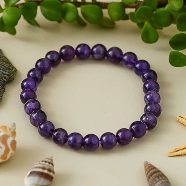 Amethyst Plain Bracelet for Women Men's Gifts - Protection Healing Crystal Bracelet - 8mm Gemstone Beaded Adjustable - Image 2