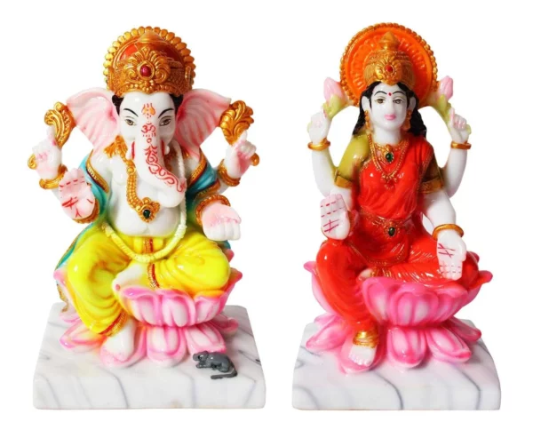 Hindu Deities Lakshmi and Ganesha Marble Statue