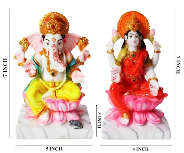 Hindu Deities Lakshmi and Ganesha Marble Statue - Image 2